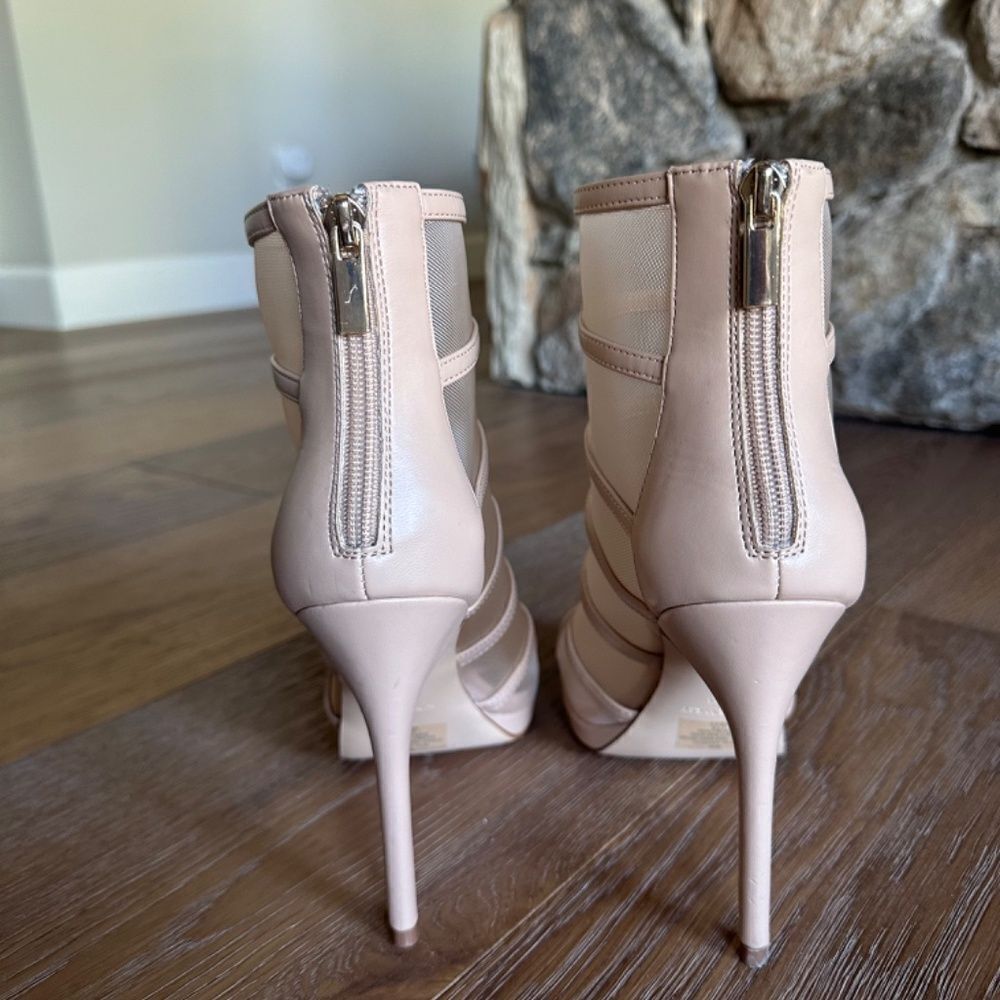 Nine West Larang Heeled Ankle Boots Mesh Peep Toe Stiletto Light Natural Size 9 - Picture 7 of 9